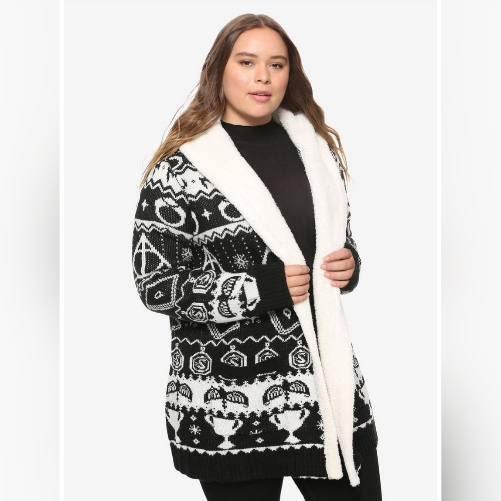 HARRY POTTER Horcrux Fair Isle Sherpa Girls Open Cardigan